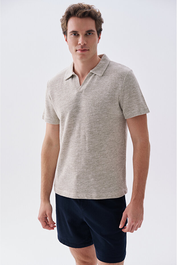 Men's Khaki Polo Neck Short Sleeve T-Shirt