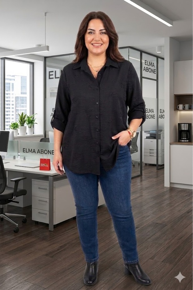 Plus Size Workwear Poly Linen Shirt