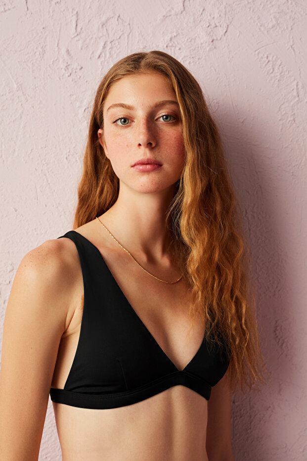 Black Basic Deep V-Neck Bikini Top