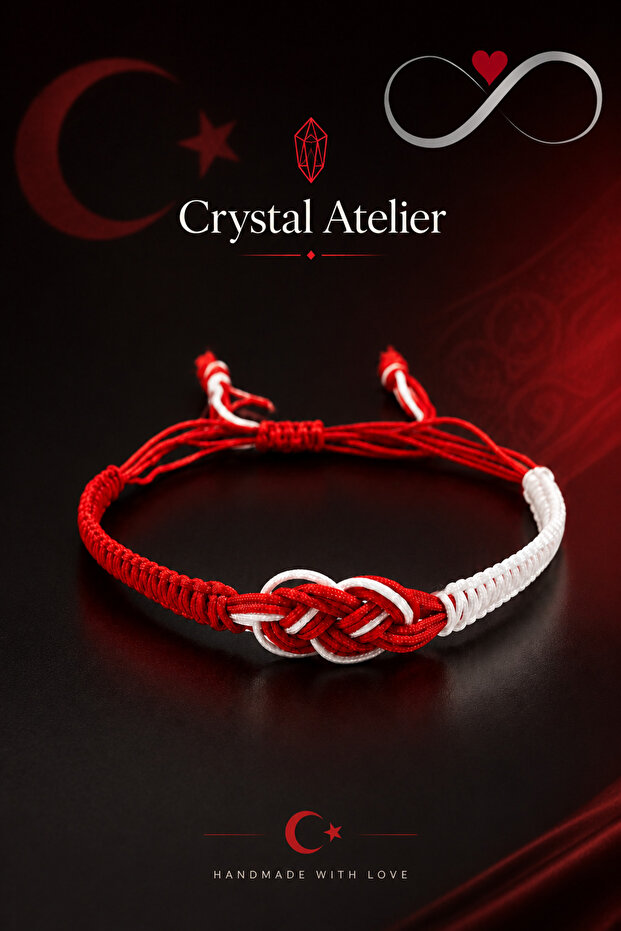 Unisex Red and White Infinity Knot Macrame Fan Bracelet - Handmade Rope Bracelet