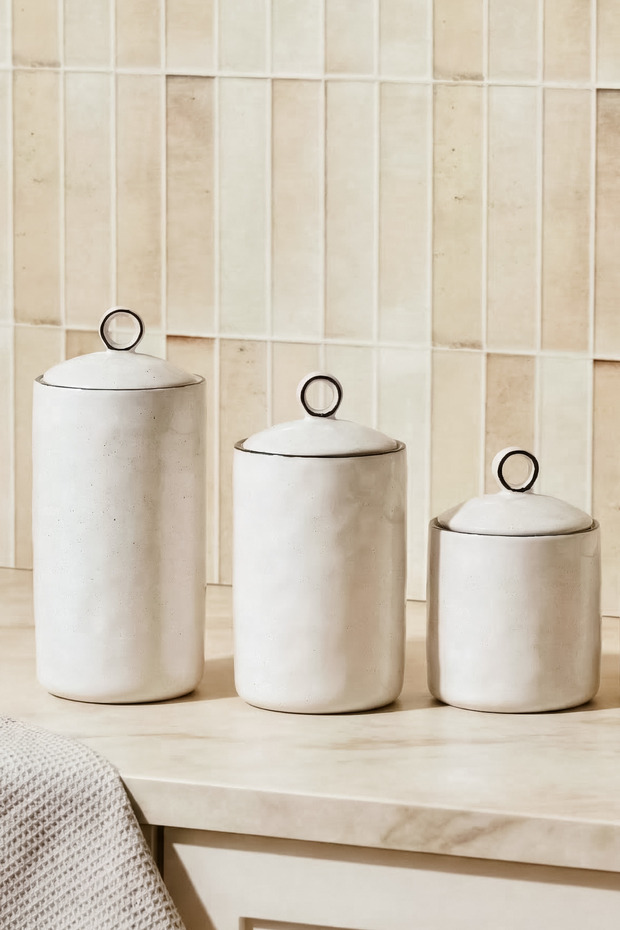 Nestore 3-Piece Bone Porcelain Leak-Proof Vacuum Lid Kitchen Organizer