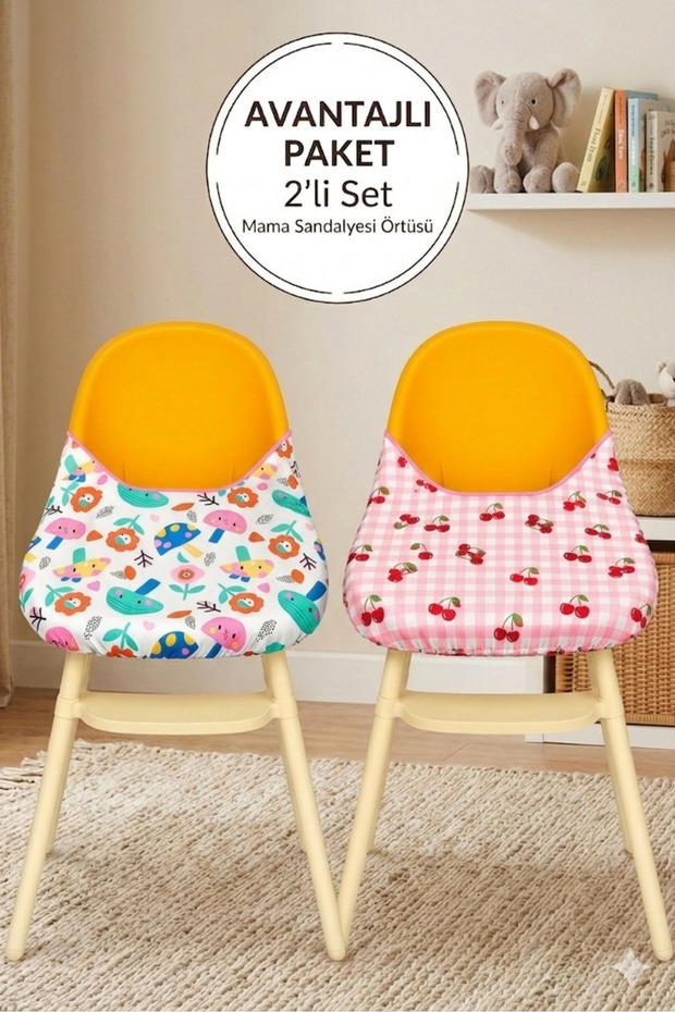 High Chair Cover Cherry-Mushroom Pattern Set of 2