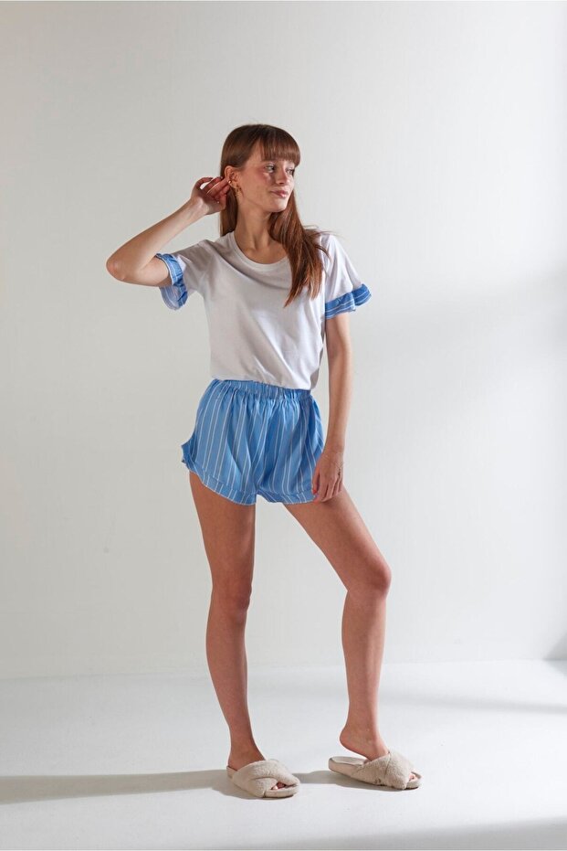 Blue Striped Shorts Set - 4