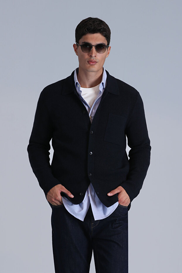Ανδρική ζακέτα Navy Blue Solid - 3