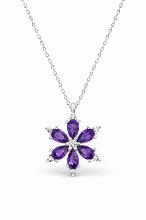Special Boxed Women's Necklace - Purple Lotus Amethyst Stone Rose Lotus Flower Women's Necklace