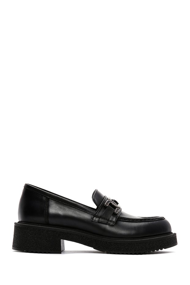 Women's Black Buckle Thick Sole Genuine Leather Masculine Loafer, Winter Shoes 25Afd183918