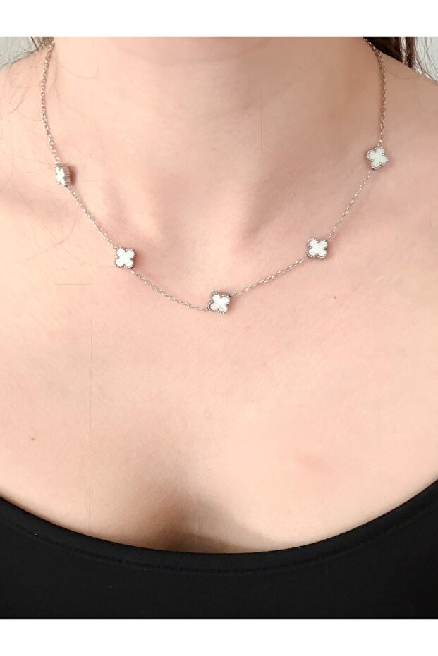 Steel Unbreakable Clover Double Sided Silver Necklace 45cm Summer Necklace