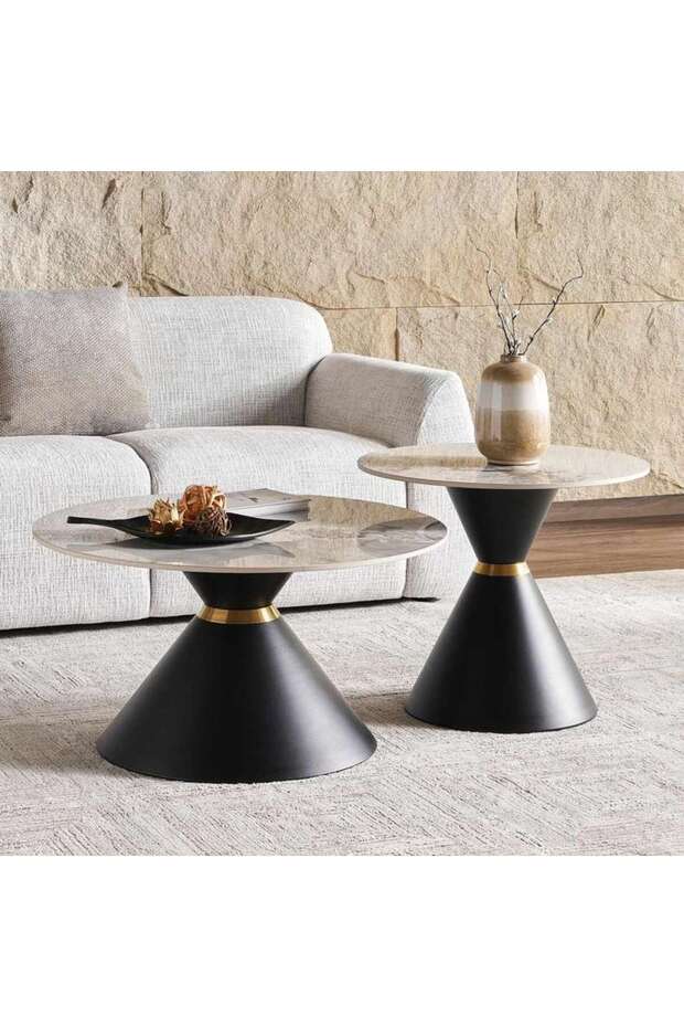 Rocco Set Of 2 Coffe Table Sintered Stone Top Black & White