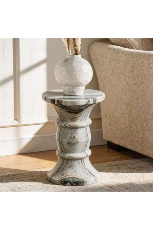 Zerith End Table Marble - White & Black