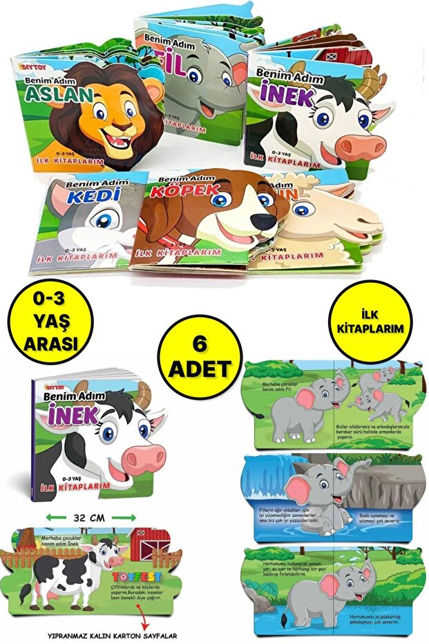 My First Books Introducing 6 Animals: Educational Reading Book - Lion - Cat - Elephant - Cow - Dog - Sheep