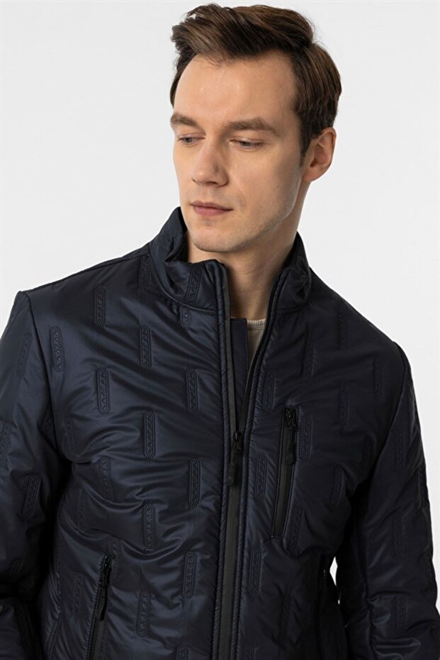 Lacivert Slim Kapitone Mont - 3
