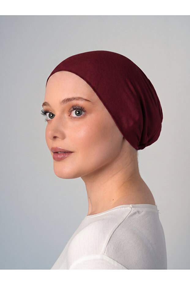 Lycra Comfortable Practical Anti-Sweat Seamless Hijab Bonnet Ready-To-Wear Bonnet - Burgundy