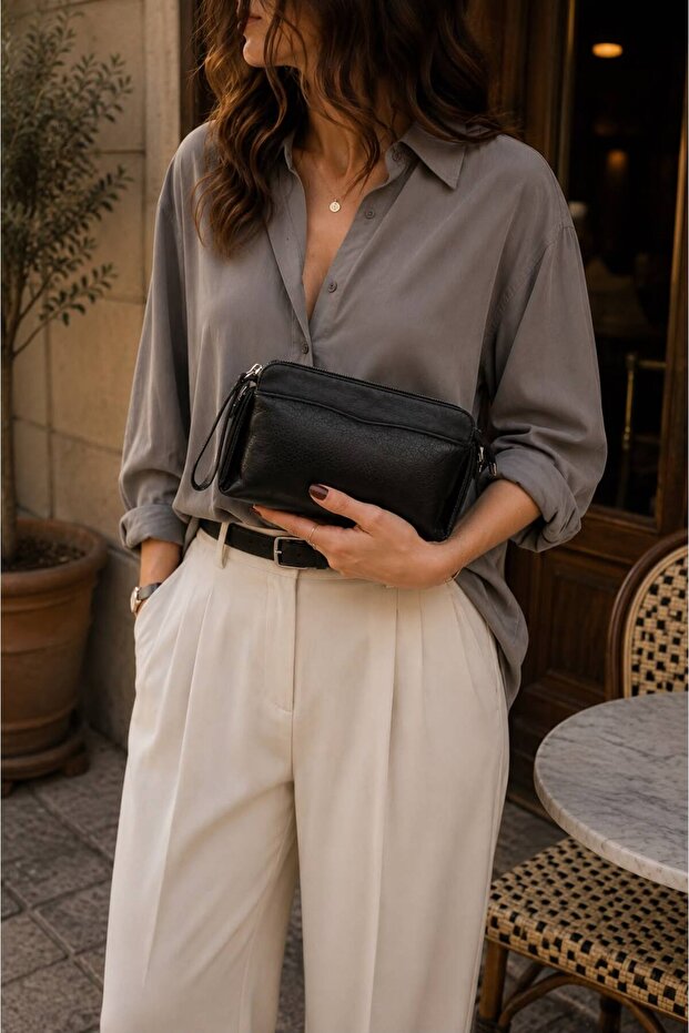 Women's Leather Look Portfolio Bag with Adjustable Strap Daily Shoulder Bag