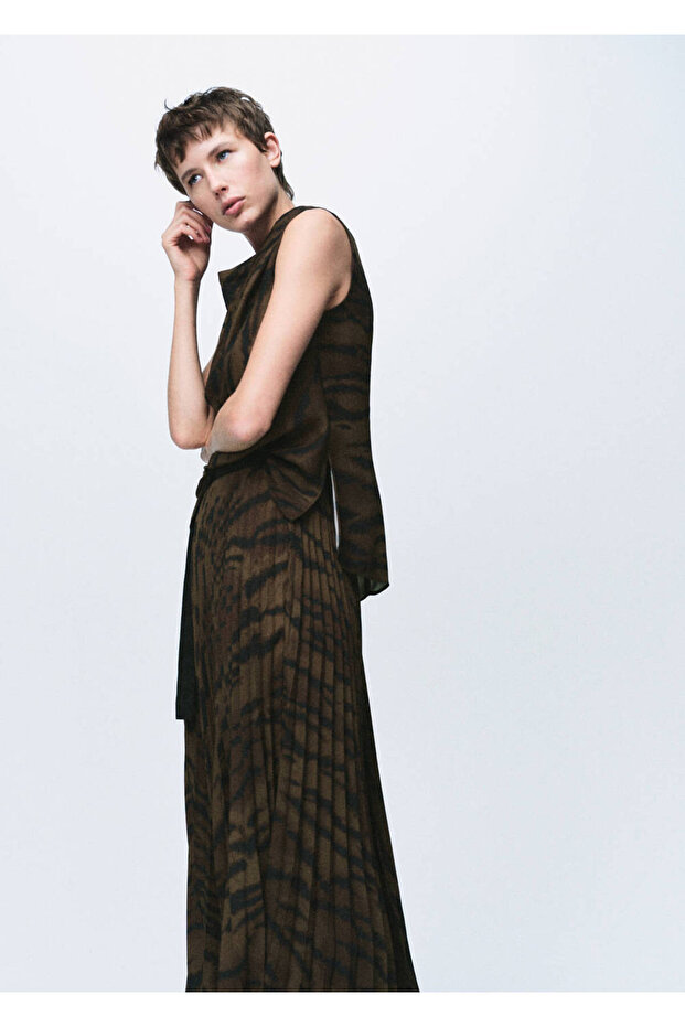 Animal Print Draped Collar Blouse
