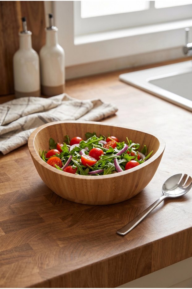 Mia - 23 cm Bamboo Ikeanatural Salad Bowl, Presentation Bowl, Decorative Bowl, Nordic Bowl