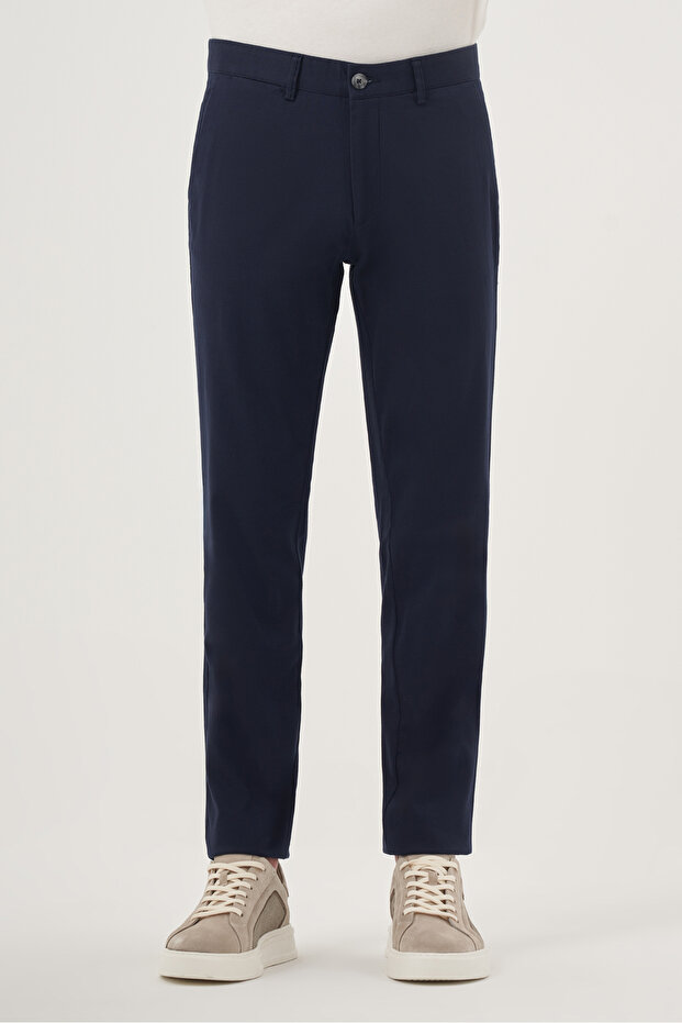 Men's Navy Blue Summer Cotton Side Pocket Slim Fit Chino Pants