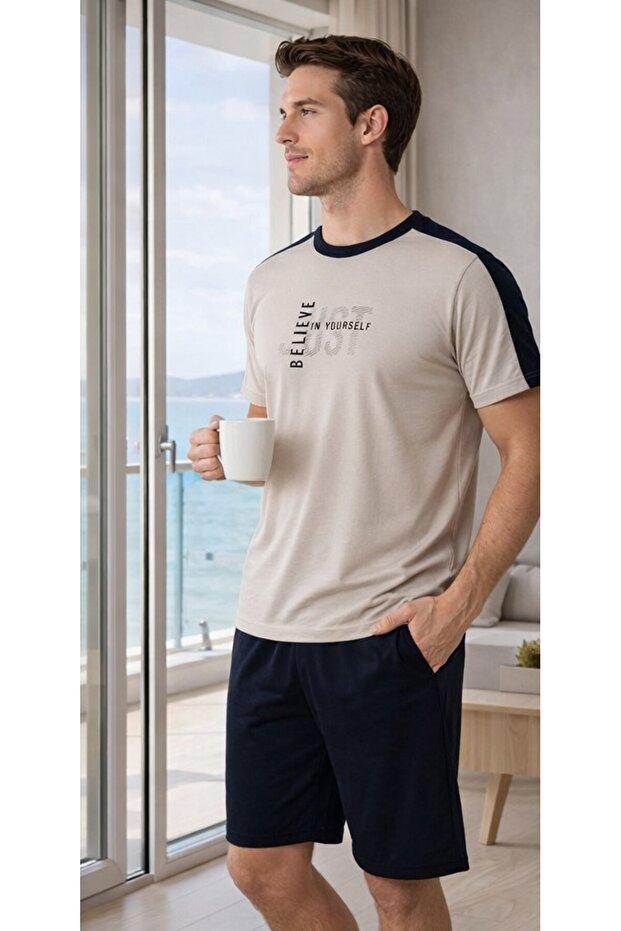 Men's Shorts Pajama Set – Summer Short Sleeve Comfortable Home Wear 18-95