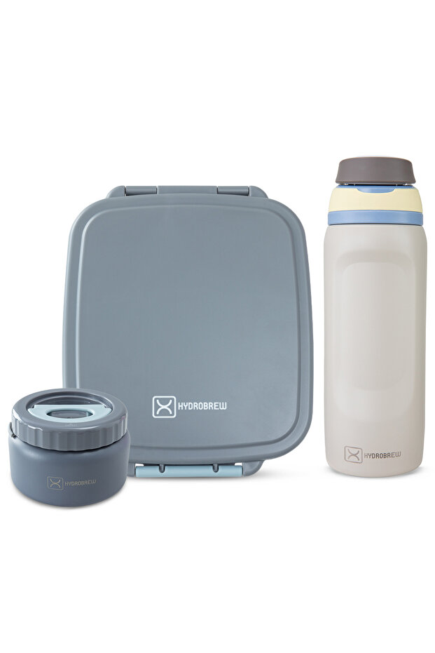 Mega Flex Bento Lunch Box 1864ml w/ Sip Switch Water Bottle 1000ml | Leakproof Meal Box w/ Steel Jar – Graphite