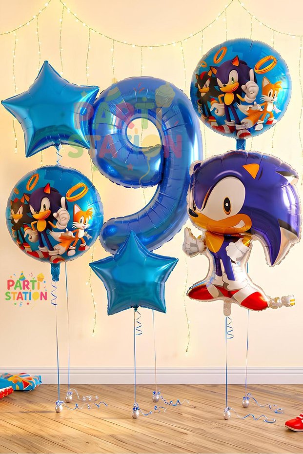 Sonic the Hedgehog Concept 9 Year Old Balloon Set Sonic Birthday Balloon Set