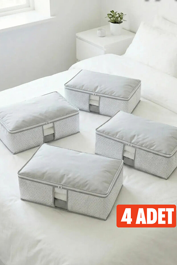 Set of 4 - Large Size Under-Bed & Under-Sofa Storage Bags with White Striped Windows & Sweater Clothing Storage Bag