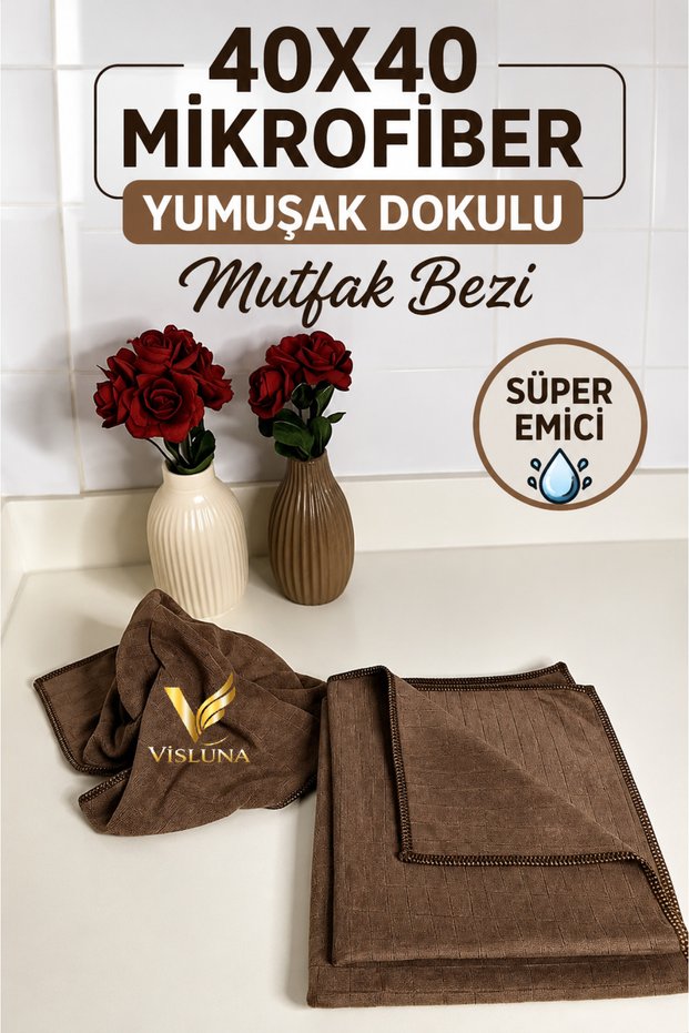(3 Pieces) Brown Kitchen Cleaning Cloth 40*40 cm Microfiber Soft Texture