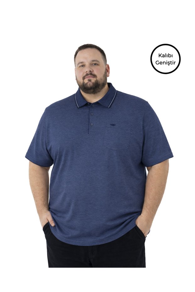 Men's Large Size Melange Indigo Polo Collar Short Sleeve P Piqué T-Shirt 3Xl-4Xl-5Xl-6Xl-7Xl-8Xl