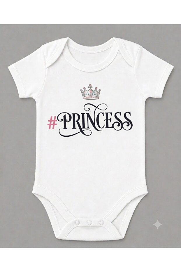 Princess Printed Short Sleeve Snap Fastener Baby Bodysuit