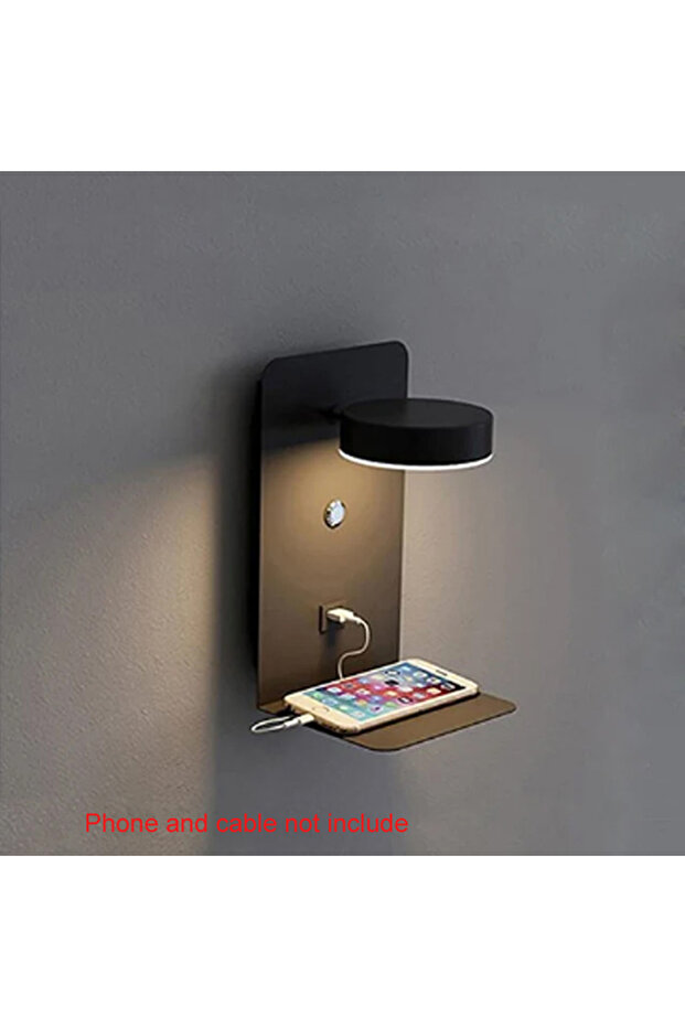 مصابيح حائط LED سوداء داخلية لشحن الهواتف المحمولة مصابيح حائط USB مع مفتاح غرفة النوم بجانب السرير للقراءة