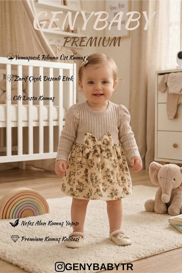 Baby Girl Knitwear Top and Floral Patterned Skirt Dress - Long Sleeve Stylish Model
