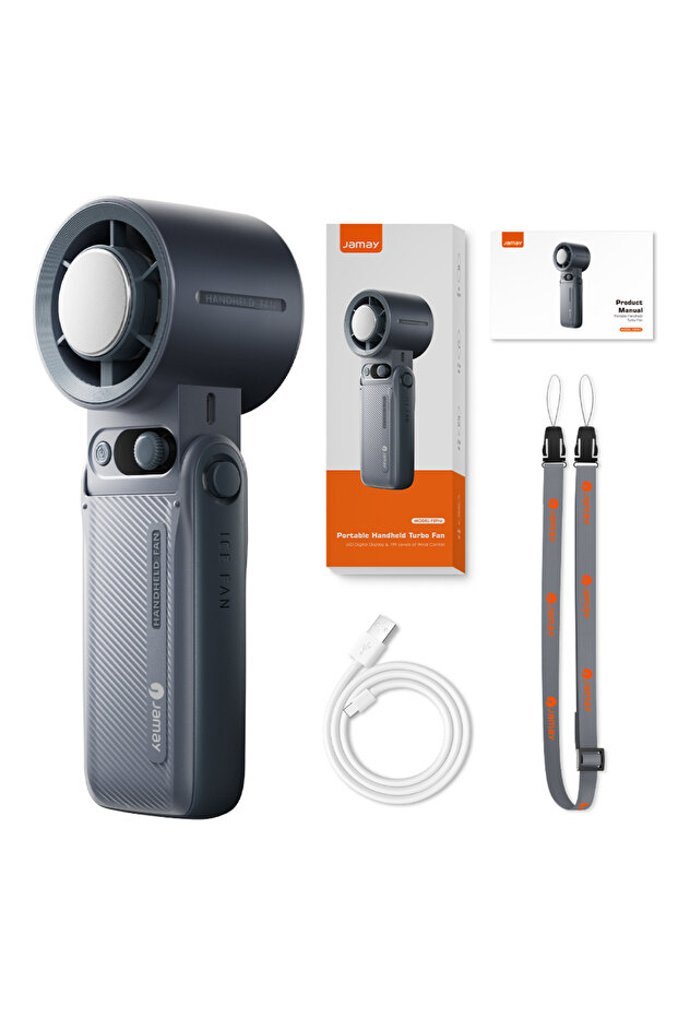 DARK GRAY Portable Handheld Turbo Fan 199Gear Strong Wind Speed LED Digital Display 135°Foldable Out