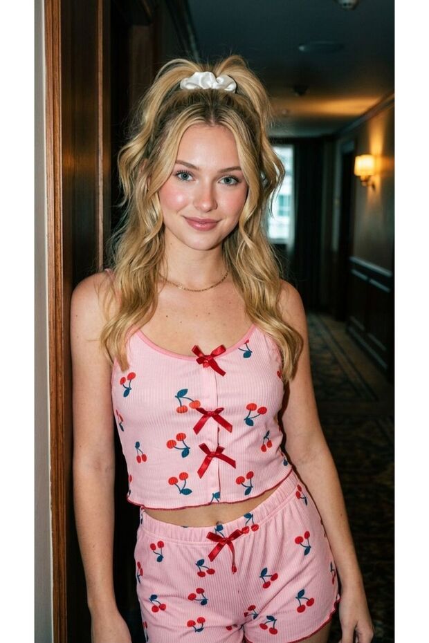 Women's Cherry Patterned Shorts Pajama Set