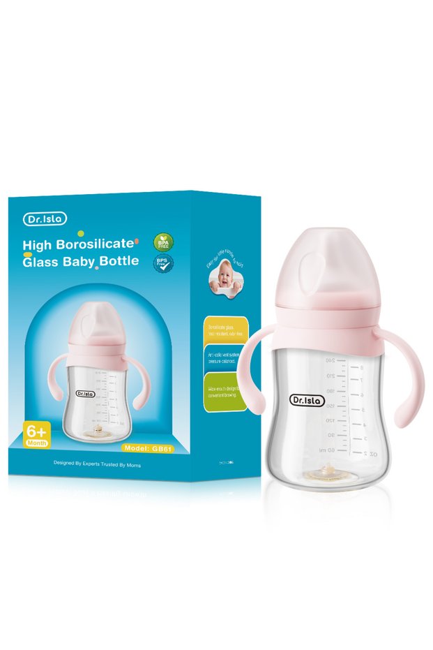 Pink-240ml Baby Glass Bottle 80/160/240ml High Borosilicate Glass Wide-mouthed Anti-bloating Feeding
