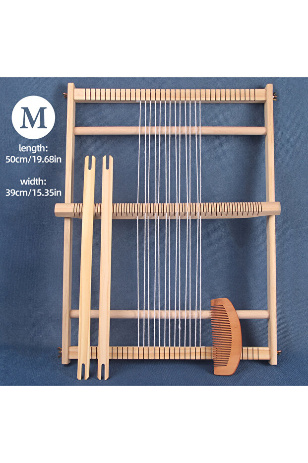 Loom-M QJH Wooden Multi-Craft Weaving Loom 19.6"L x 15.3"W Warp Frame Loom Heddle Bar for Weave Bo