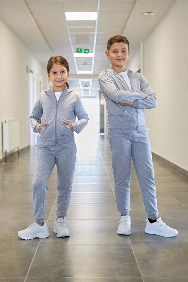 Hooded Zippered Unisex Kids Tracksuit Set