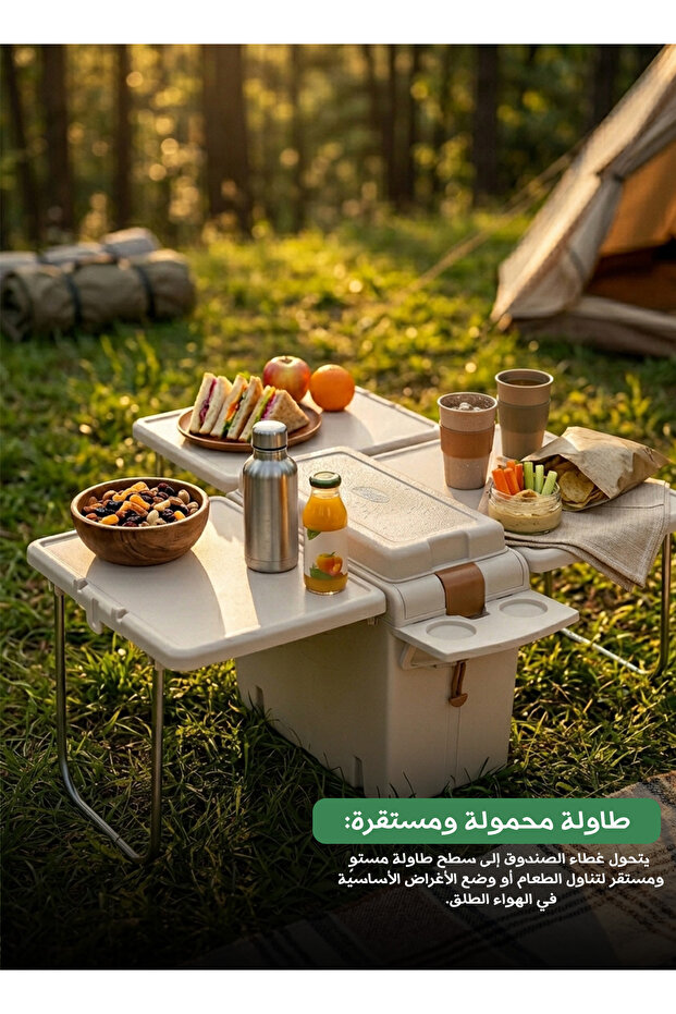 طاولة تخييم متعددة الوظائف قابلة للطي وصندوق تخزين (2 في 1) - سخان طعام محمول وطاولة نزهة
