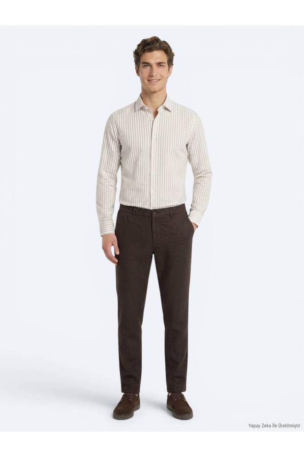 Brown Woven Relaxed Fit Casual Cotton Blend Pants