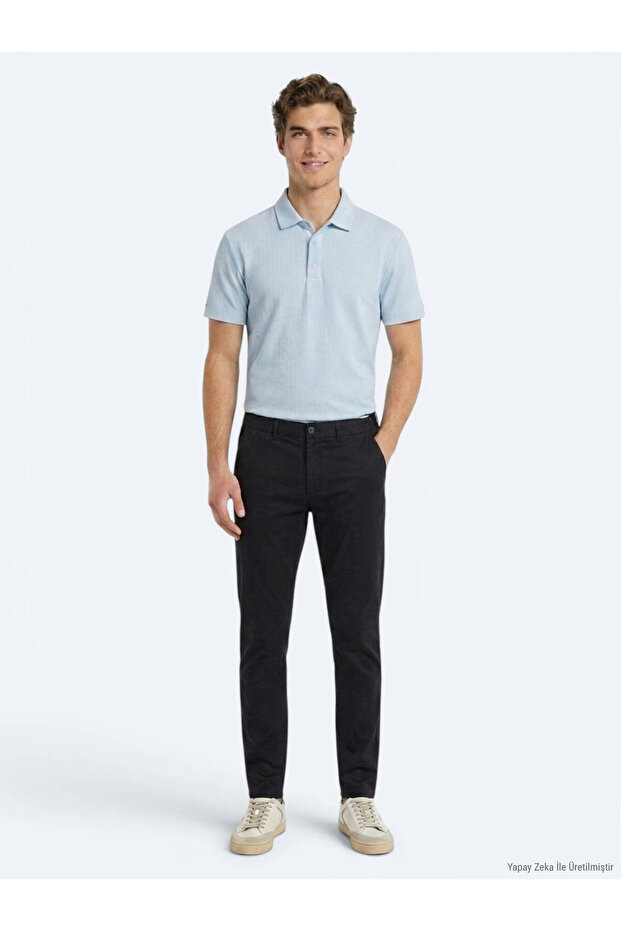Navy Blue Woven Jogging Fit Casual Cotton Blend Trousers