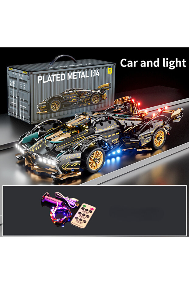 مع صندوق سيارة وضوء أسود V12 Block Roadster RC Tech Racer 1:14DIY Roadster building block assembled