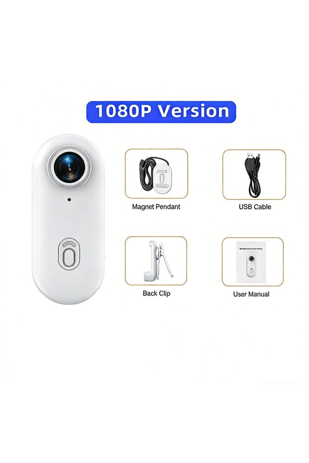 NONE Card 1080P-White 4K FHD POV Collar Cam Small Sports Camera Magnetic Necklace Pets Camcorder Min