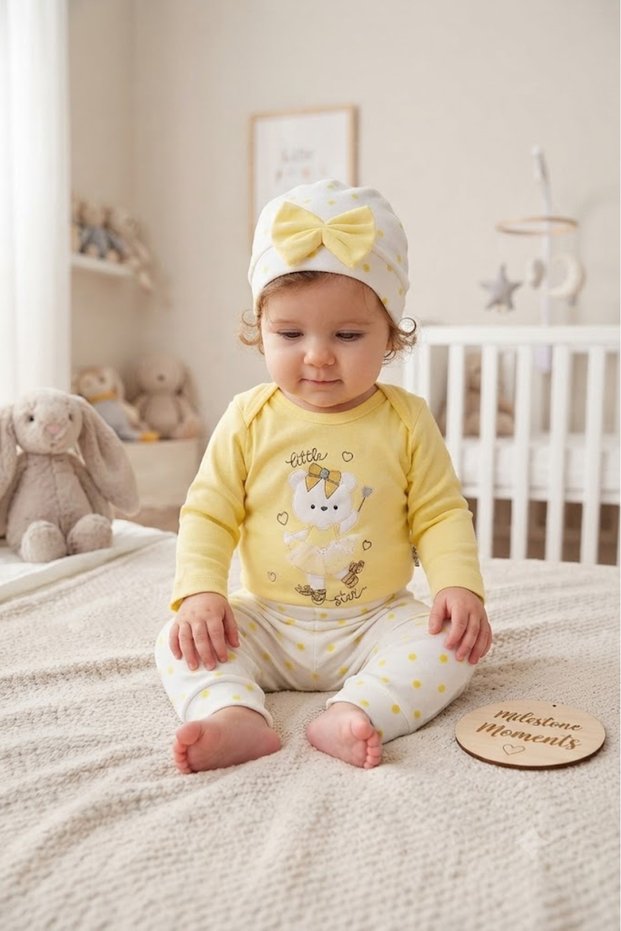 100% Cotton Tulle Bear 3-Piece Set with Hat for 6 Months, 9 Months Girl