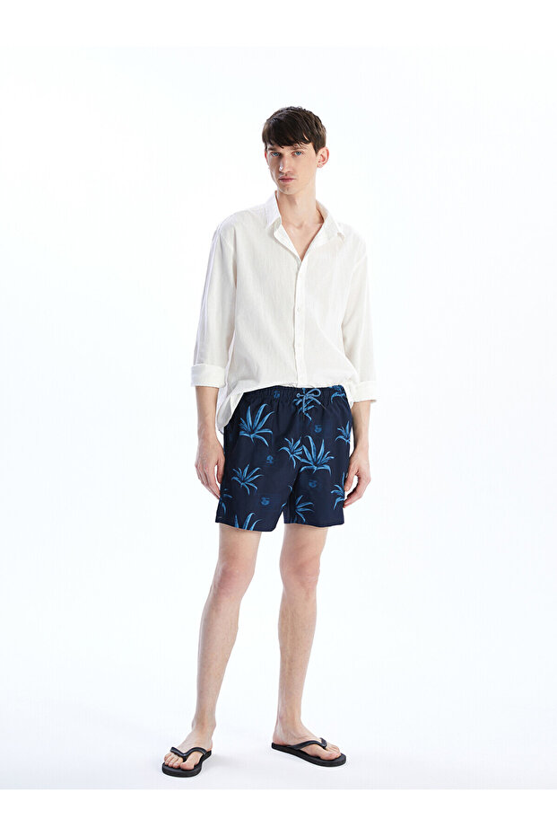 Nevavm Short Length Patterned Men's Swim Shorts with Difference