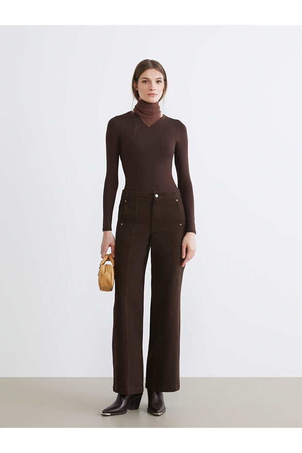 Alita City Lcw Modest Brown Denim Straight Wideleg High Waist Wide Leg Women's Jean Pantolo