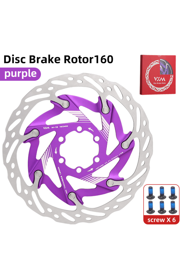 160mm Purple VXM Bicycle 6 Bolt Floating Disc Brake Pads Aluminum Allo 160mm Cooling Disc Heat Dissi