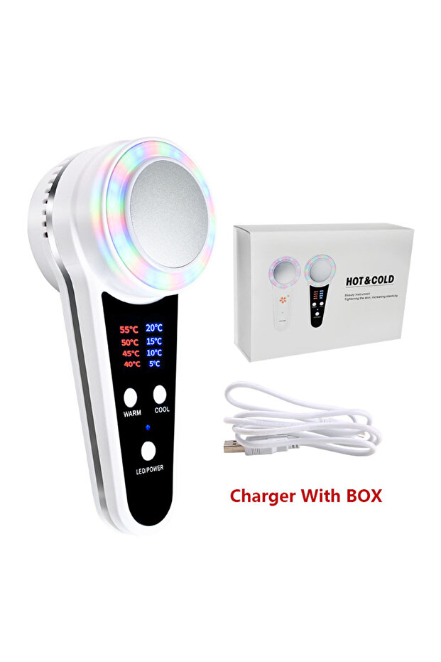 With Box Cryotherapy Face Care Device Hot Cold Hammer Blue Photon Acne Treatment Facial Massager Ski