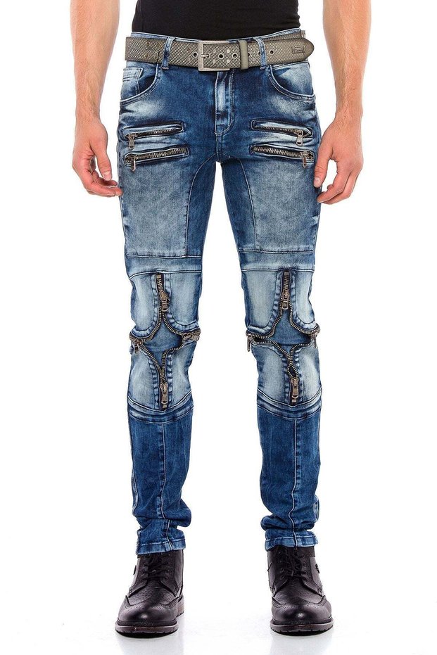 Men's Blue Knees Zippered Street Fashion Skinny Jeans
