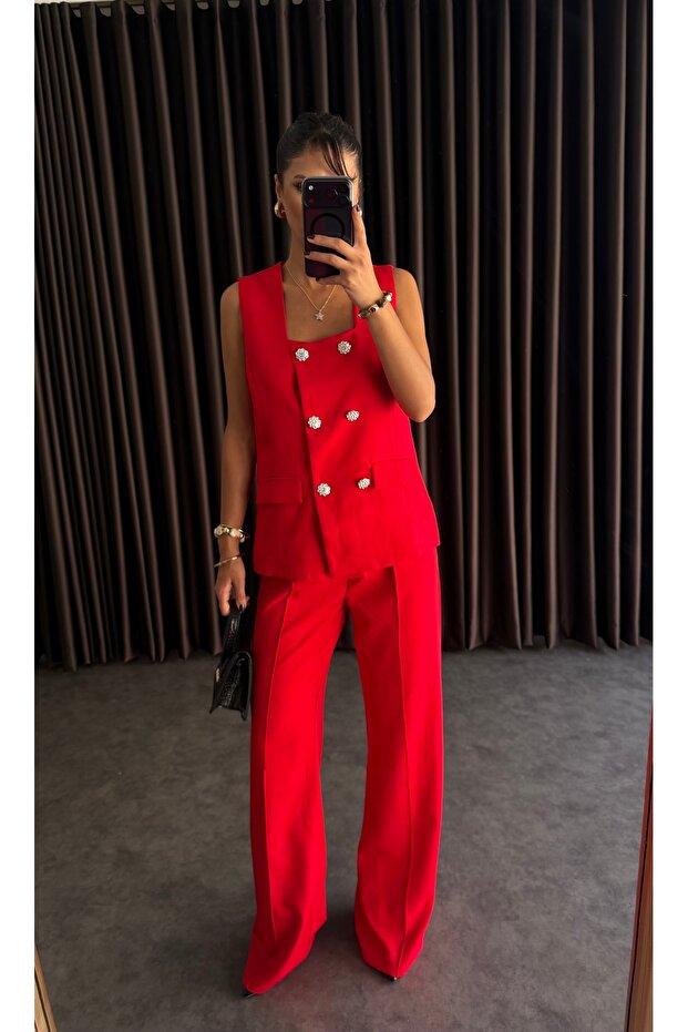 Women's Square Collar Vest Pants Set