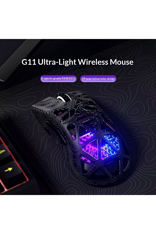 فأرة ألعاب لاسلكية G11-Black FURYCUBE G11 بتقنية البلوتوث، مستشعر PAW3311، خفيفة الوزن
