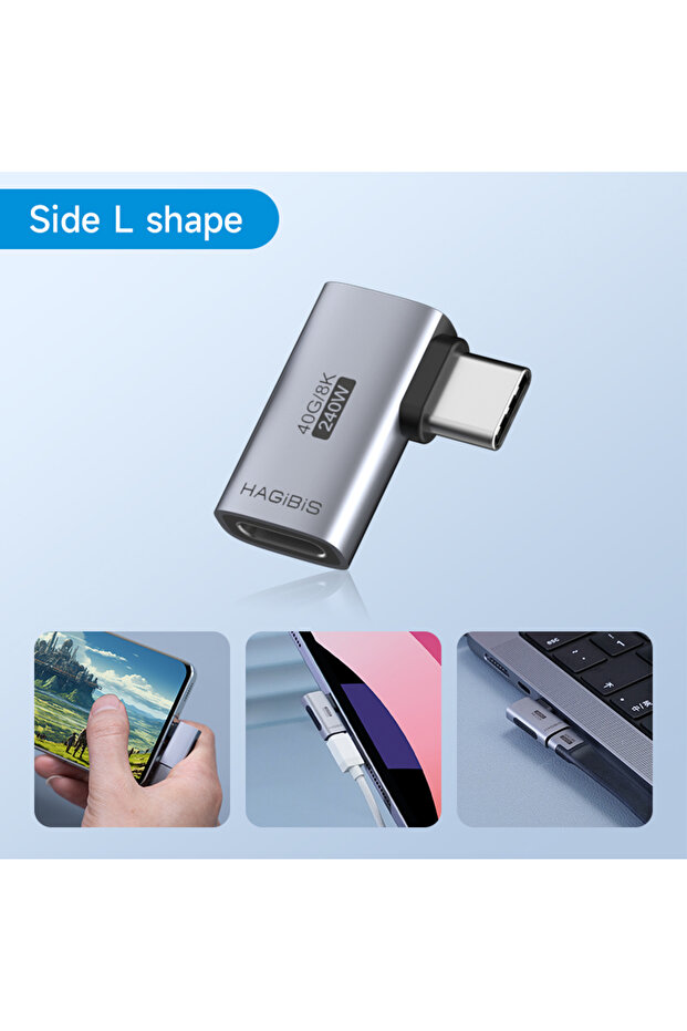 Side L shape Hagibis 240W USB C to C Adapter 40Gbps 8K 60Hz 90 Degree Converter USB4 Adapter for Thu