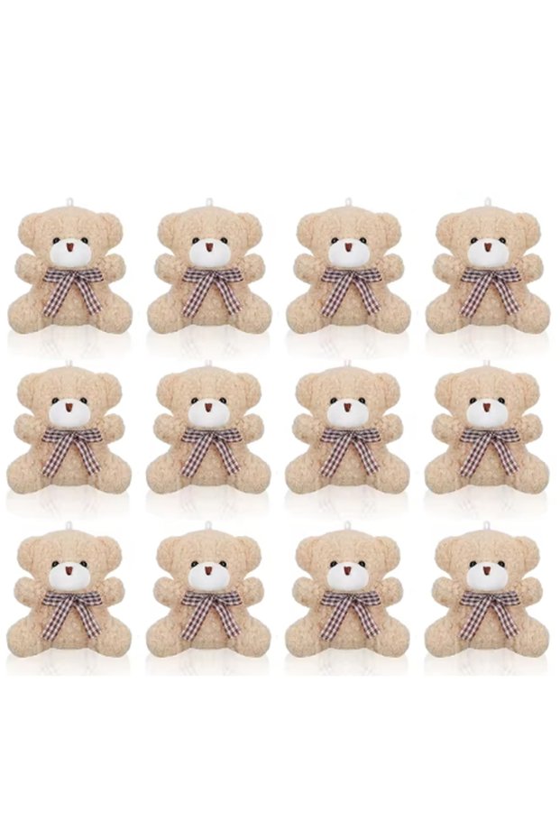 12PCS Brown 12pcs Bear Baby Shower Favors For Guest Mini Toy Bear Keychains Thank You Tags Organza B