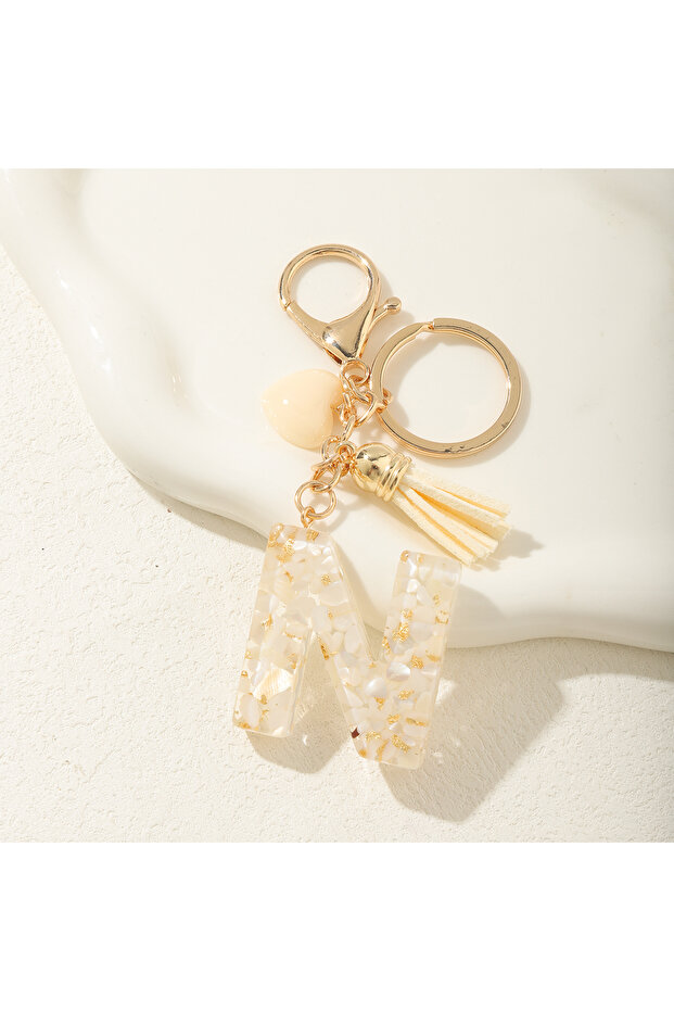 N Ms. Alphabet Initial Letter Keychain Cute Valentine's Day Gifts with Hearts and Tassels Key Chain.